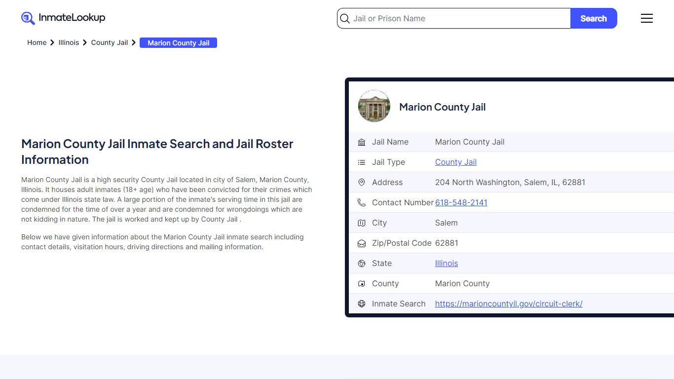 Marion County Jail Inmate Search - Salem Illinois - Inmate Lookup